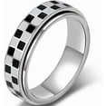 thumbnail image 1 of 8mm Stainless Steel Checkerboard Chess Pattern Rotating SpinnerWedding Band Biker Statement Ring, 1 of 3