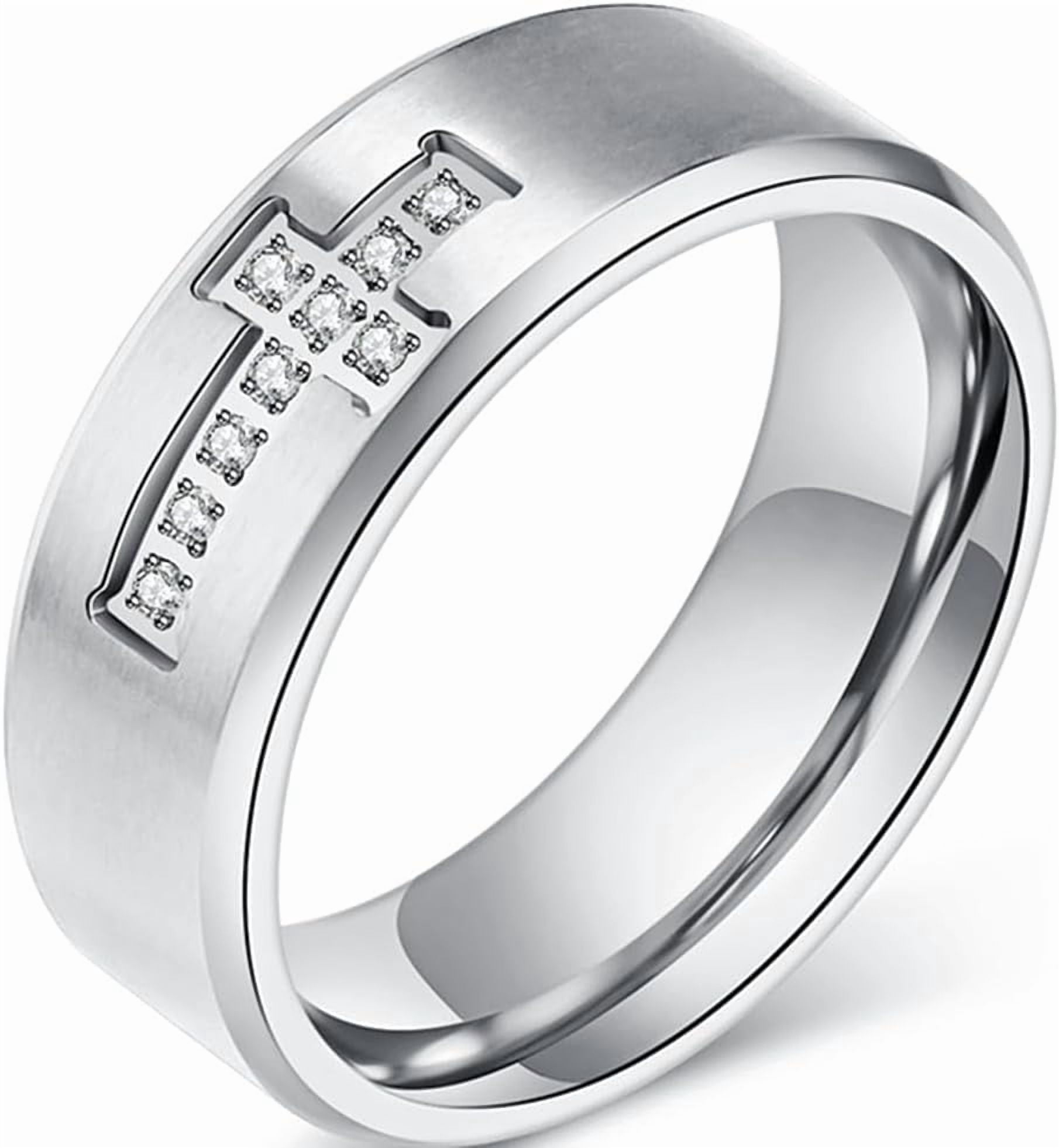 8mm Stainless Steel Christian Sideways Cross Cubic Zircon Religious