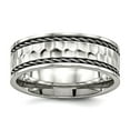 thumbnail image 1 of 8mm Stainless Steel Polished Hammered Comfort Back Ring Size 10 Band Style-Ring for Women, 1 of 2