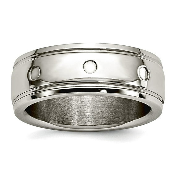 8mm Stainless Steel Half Round Polished Grooved Ring Size 10.5 Ring for Women