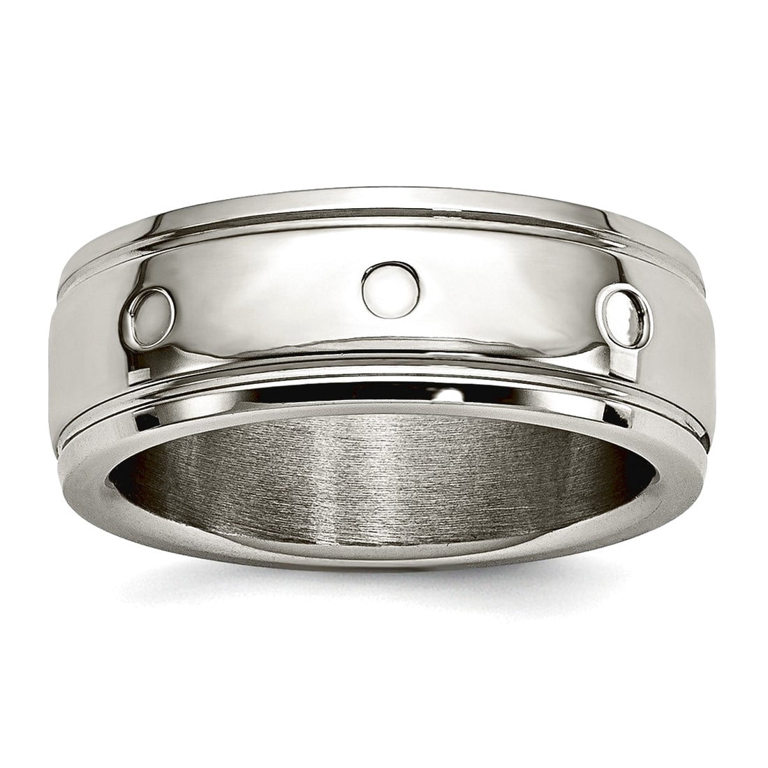 8mm Stainless Steel Half Round Polished Grooved Ring Size 9 Ring for Women