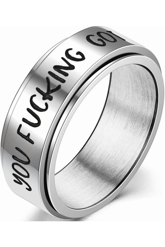 8mm Stainless Steel Inspirational Mantra Encouragement Rotating Spinner Anxiety Relief Ring