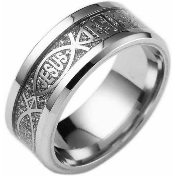 8mm Stainless Steel Jesus Fish Style Christian Religious Wedding Band Ring