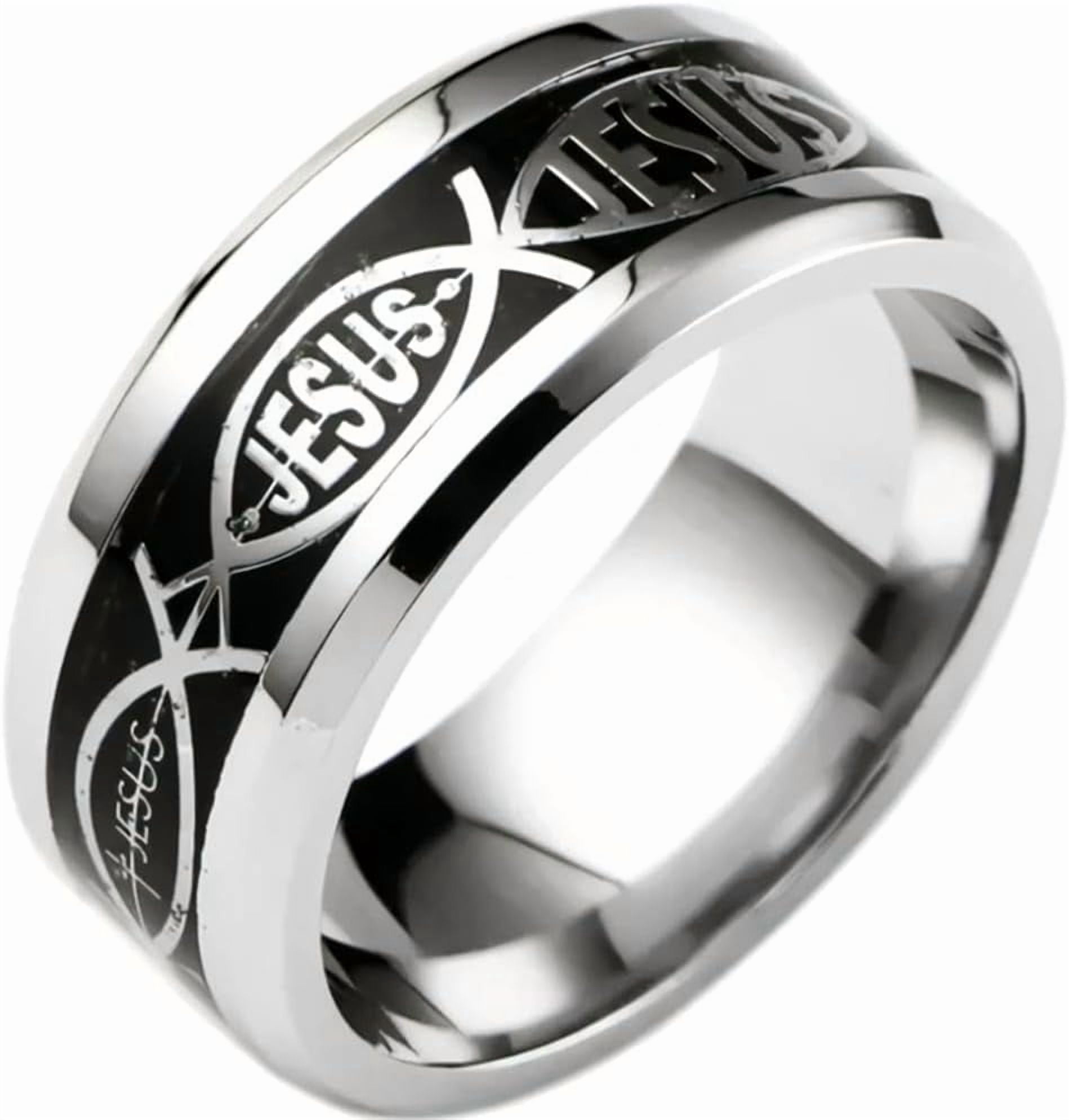 8mm Stainless Steel Jesus Fish Style Christian Religious Wedding Band