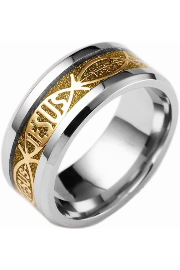 8mm Stainless Steel Jesus Fish Style Christian Religious Wedding Band Ring