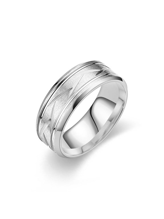 8mm Stainless Steel Matte Brushed Black Grooved Classic Plain Wedding Band Ring