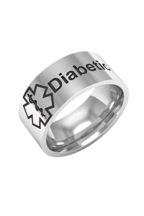 8mm Stainless Steel Medical Alert Diabetic Ring Diabetes Medical ID Band Ring for Men Women Grandpa,Grandma,Mom,Dad,Family Friend for Life Alert Sos Emergency Warning Silver,Size 6-12