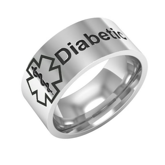 8mm Stainless Steel Medical Alert Diabetic Ring Diabetes Medical ID Band Ring for Men Women Grandpa,Grandma,Mom,Dad,Family Friend for Life Alert Sos Emergency Warning Silver,Size 6-12