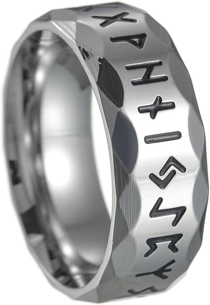 8mm Stainless Steel Norse Viking Raven Runes Band Style Biker Cocktail ...