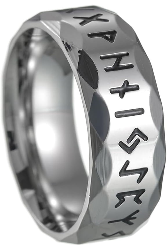 8mm Stainless Steel Norse Viking Raven Runes Band Style Biker Cocktail Party Ring