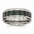 thumbnail image 1 of 8mm Stainless Steel Polished Black Green Carbon Fiber Inlay Ring - Size 8, 1 of 2