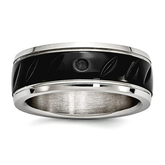 8mm Stainless Steel Polished Black Ip Grooved Ring Size 10 Ring for Women