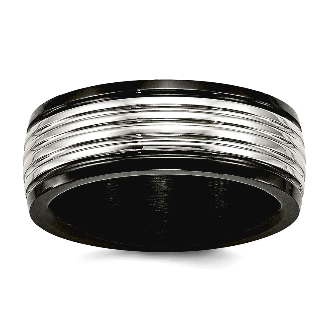 8mm Stainless Steel Polished Black Ip Grooved Ring Size 13 Ring for Women