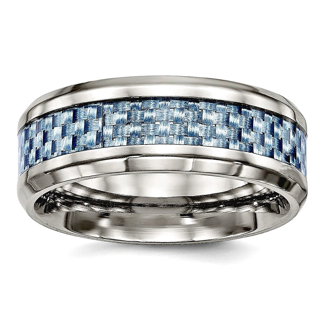 8mm Stainless Steel Polished Blue Carbon Fiber Inlay Ring Size 8 Ring for Women