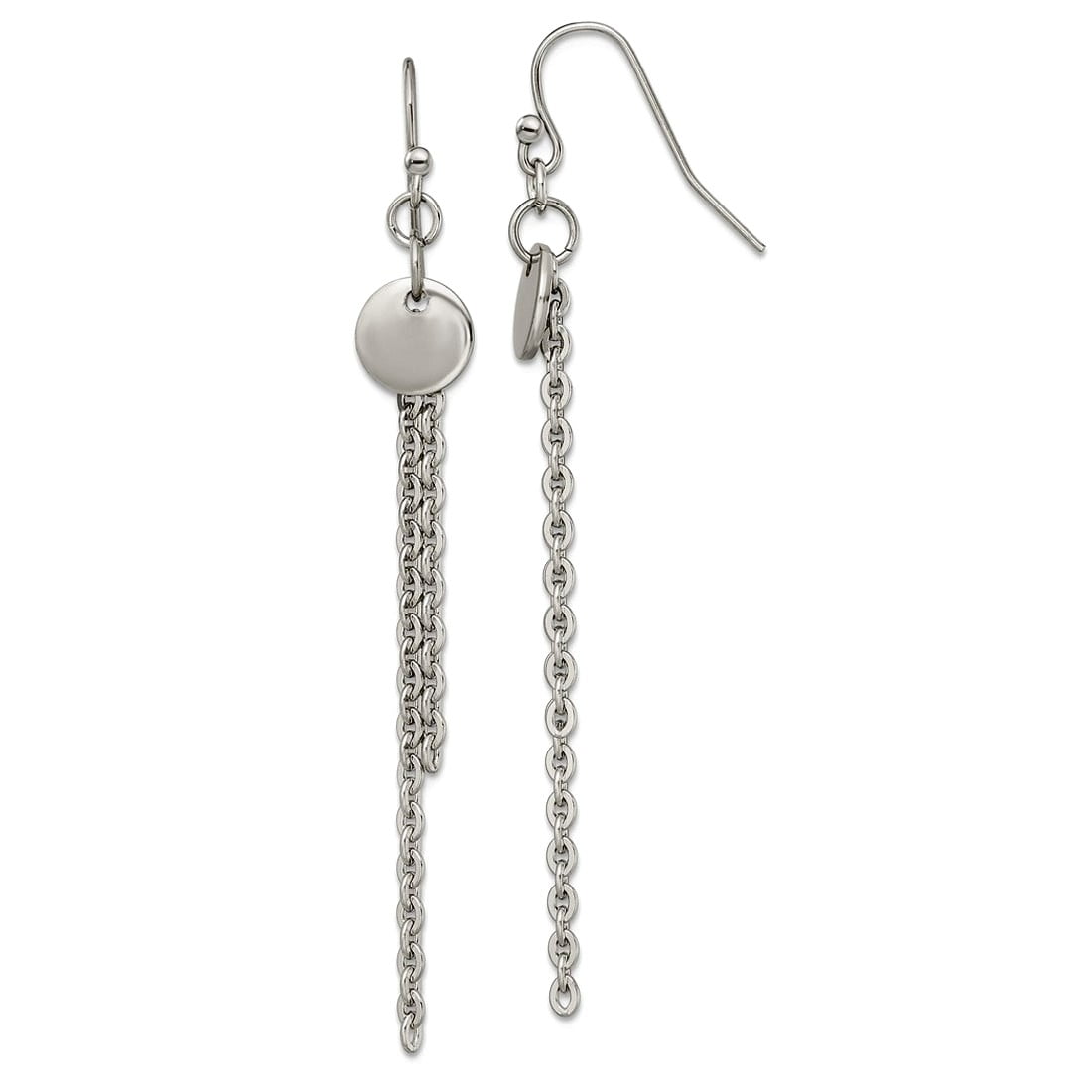 8mm Stainless Steel Polished Disc With Chain Dangle Shepherd Hook Earrings 56.5x8mm Wide Dangle Earring for Women and Me
