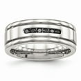 thumbnail image 1 of 8mm Stainless Steel Polished Grooved Black Cubic Zirconia Ring - Size 12.5, 1 of 2