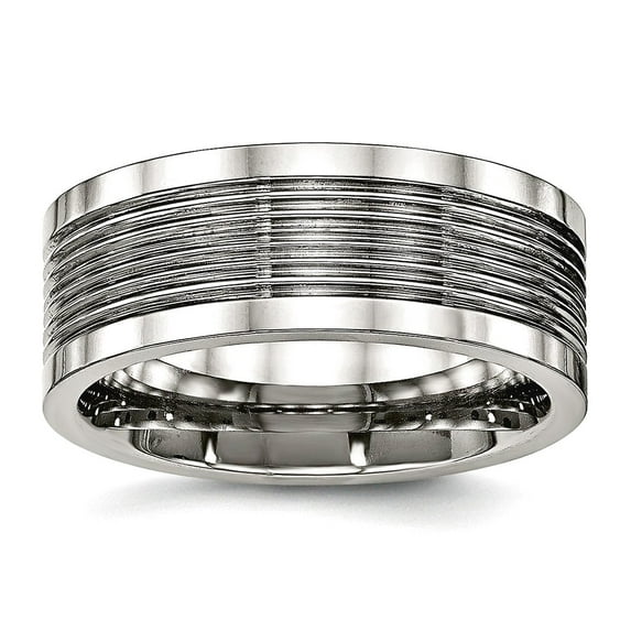 8mm Stainless Steel Polished Grooved Comfort Back Ring Size 8 Ring for Women