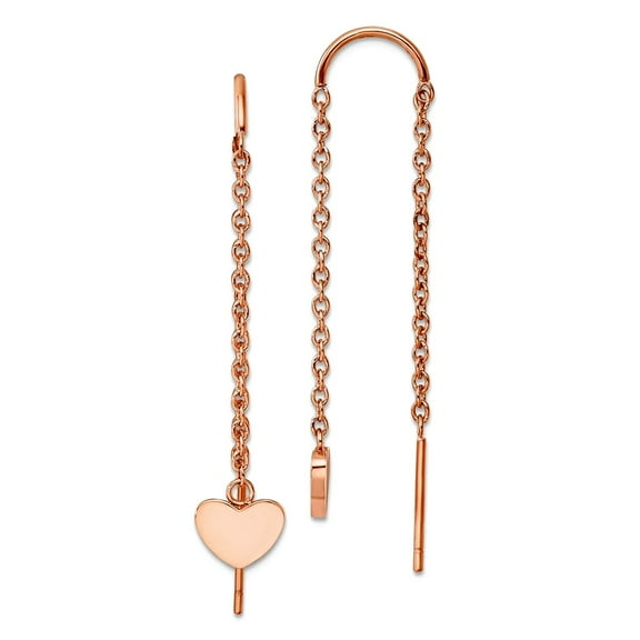 8mm Stainless Steel Polished Rose Ip Plated Threader Love Heart Long Drop Dangle Earrings 47.8x8mm Wide Dangle Earring f