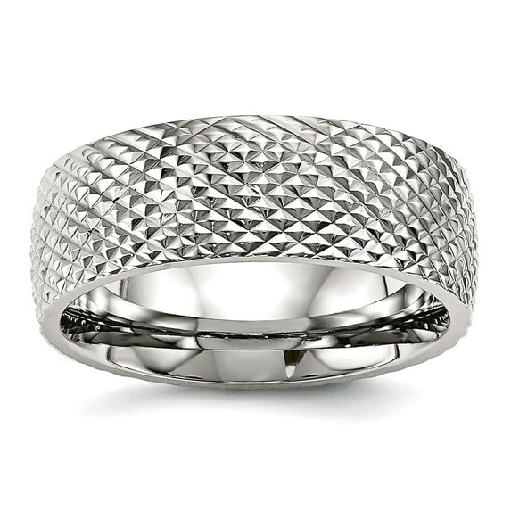 8mm Stainless Steel Polished Textured Ring Size 13 Ring for Women