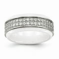 thumbnail image 1 of 8mm Stainless Steel Polished White Ceramic Cubic Zirconia Ridged Edge Ring - Size 5, 1 of 2