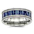 thumbnail image 1 of 8mm Stainless Steel Polished With Blue Carbon Fiber Textured Edge Ring Size 8.5 Ring for Women, 1 of 2