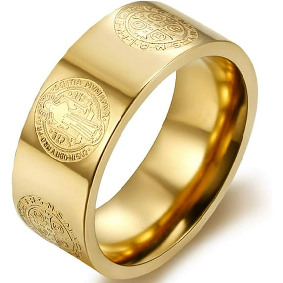 8mm Stainless Steel Saint Benedict Exorcism Ring Jesus Cross Demon Protection CSBP