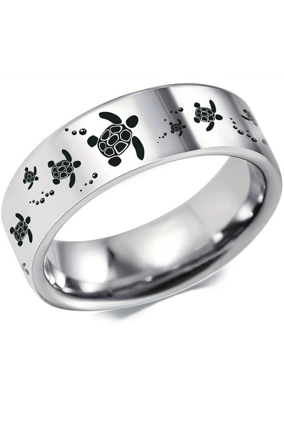 [8mm Stainless Steel Sea Turtle] Men's Stainless Steel Sea Turtle Ring - 8mm Silvery, Perfect for Wedding Anniversary, Valentine's Day & Father's Gift,7