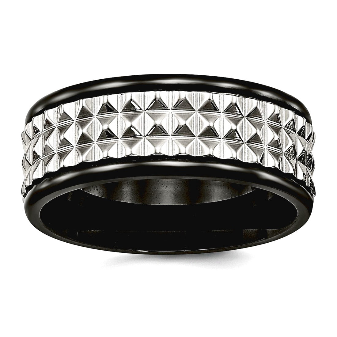 8mm Stainless Steel Textured Polished Black Ip Texturted Ring Size 7.5 Ring for Women