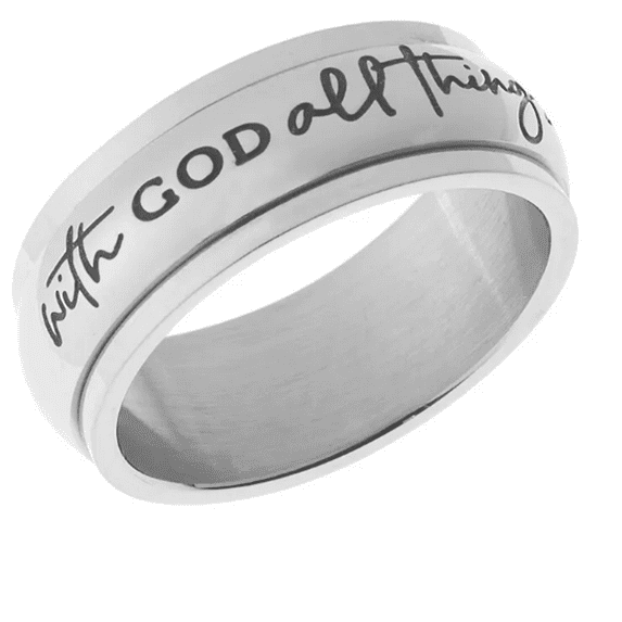 8mm Stainless Steel Women's Men's Inspirational Spinner Ring - with God All Things are Possible Matthew 19:26 Religious Ring Fashion Jewelry