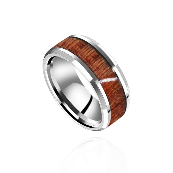 8mm Stainless Steel Wood Wedding Band Engagement Rings for Women Y1539 (Women Size 6)