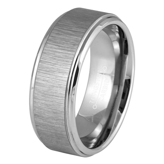 Jewelry Avalanche Mens Tungsten Carbide Wedding Band, Grain Finish, Stepped Edge, Comfort Fit 8MM