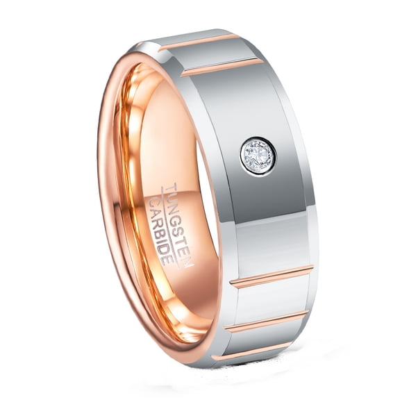8mm Surface Polished Horizontal Groovel Rose Gold Inner with Zircon