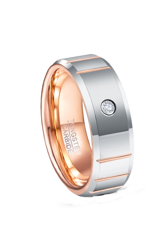 8mm Surface Polished Horizontal Groovel Rose Gold Inner with Zircon