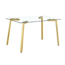 8mm Thick Tempered Glass Dining Table for Four, Contemporary Rectangular Glass Transparent Desk with Four Metal Legs Covers Wooden Skin For for Home/Office/Kitchen, Clear