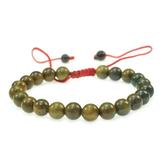 8mm Tibetan Buddhist Green Sandalwood Prayer Bead Adjustable Bracelet