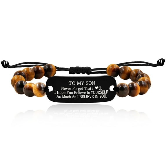 8mm Tiger Eye Beaded Bracelets for Son from Mom Dad, To Son Gifts Encouragement Inspirational Graduation Birthday Gifts