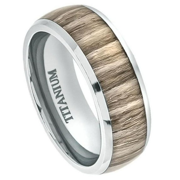 8mm Titanium Band Domed with Ashen Zebra Rosewood InlayWedding Band Ring Men Or Ladies