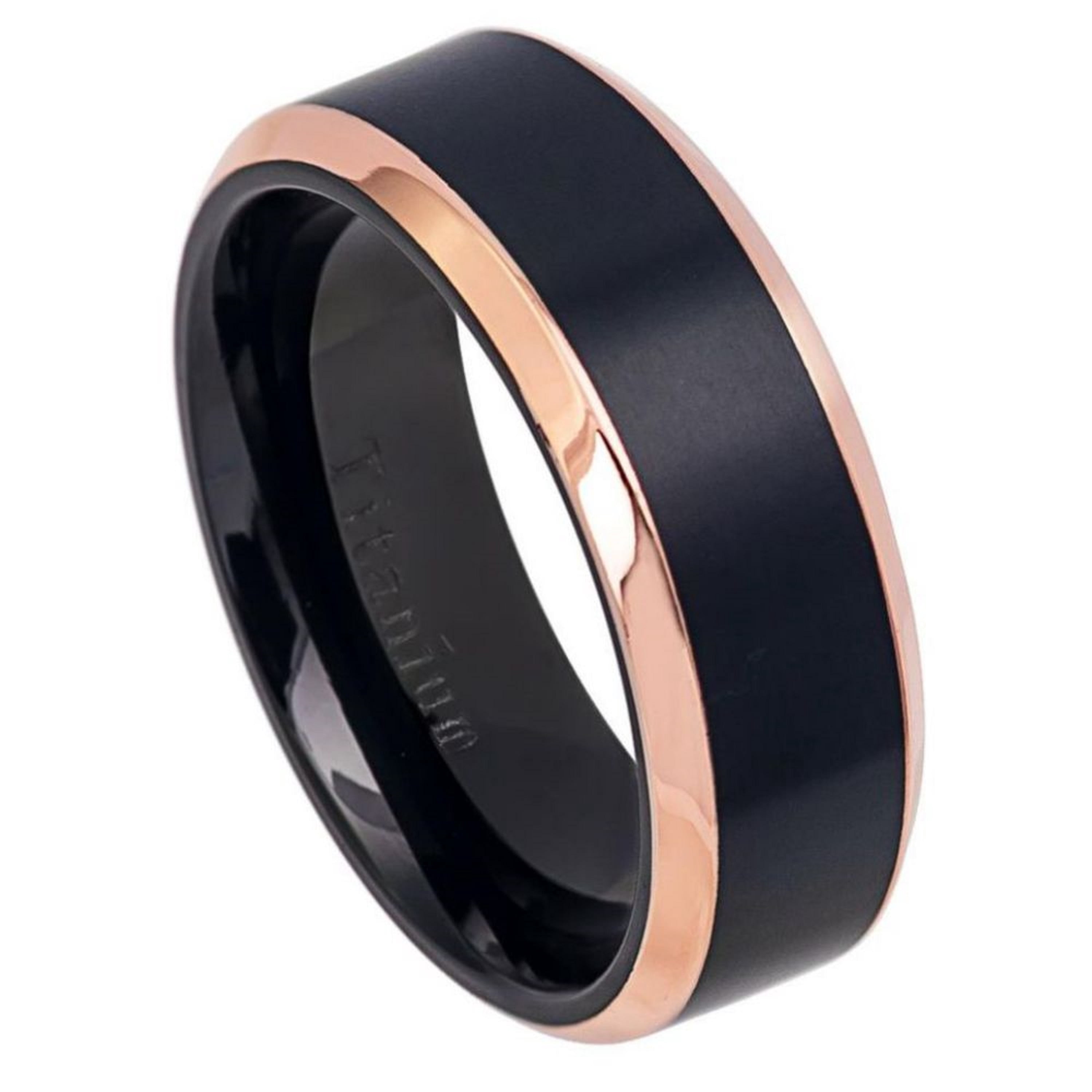 Men's 8mm Titanium Wedding Ring With Pink Branches Camo - Beveled Edge, Comfort Fit, Hypoallergenic