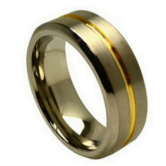 8mm Titanium Band Two-toned Grooved Center Beveled Edge Wedding Band Ring Men Or Ladies