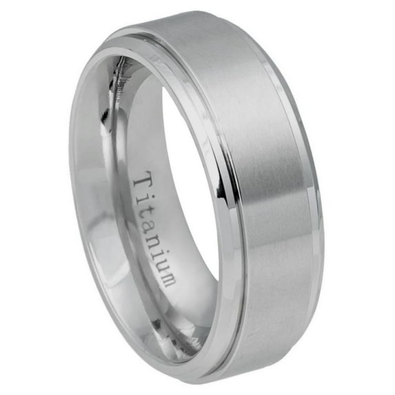 8mm Titanium Band Wide with Raised Brushed finish center and shiny edges Wedding Band Ring Men Or Ladies