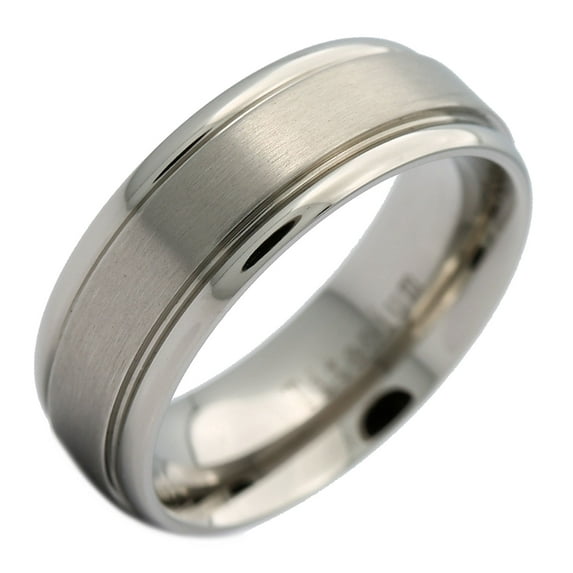 8mm Titanium Brushed Center Grooved Edge Wedding Band Ring