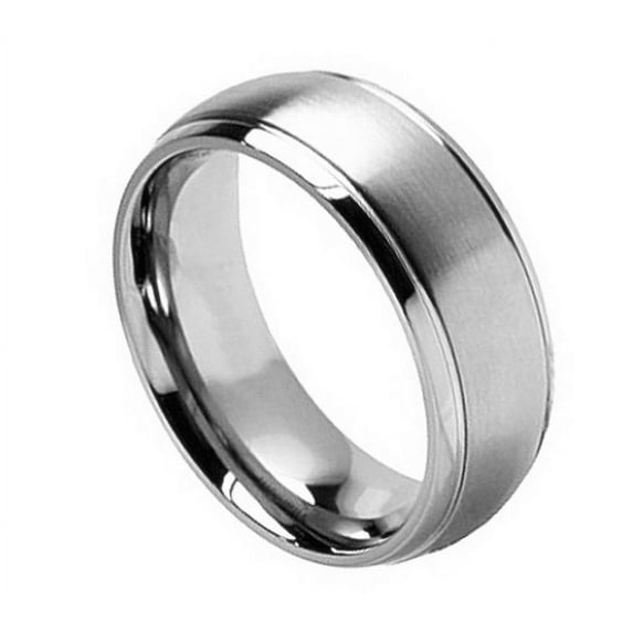 8mm Titanium Brushed Center Shiny Grooved Edge Wedding Band Ring For Men Or Ladies