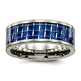 thumbnail image 1 of 8mm Titanium Polished With Blue Carbon Fiber Ring Size 8 Ring for Women, 1 of 2