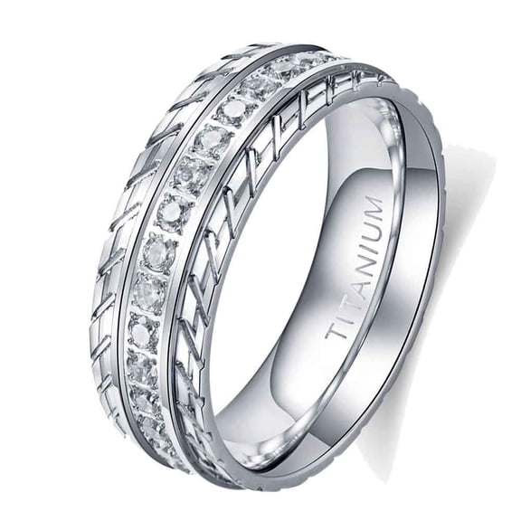 8mm Titanium Steel AAA CZ Mens Ring Men Wedding Band Man Ring
