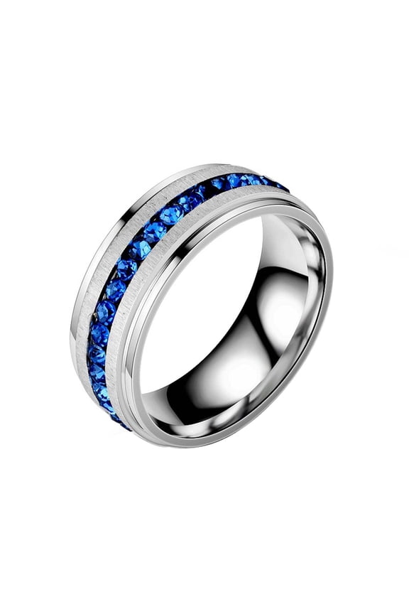 8mm Titanium Steel Mens Ring Men Wedding Band Blue AAA CZ Man Ring