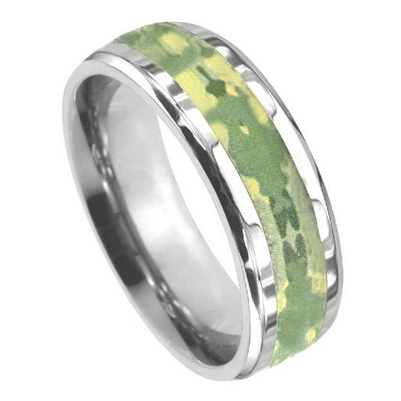8mm Titanium Yellow Gold Plated with Green Carbon Fiber Inlay Wedding Band Ring For Men Or Ladies