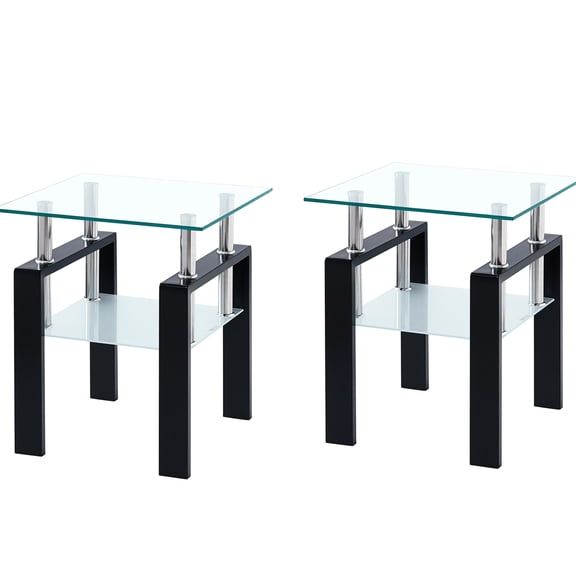 8mm Top & 5mm Shelf Tempered Glass - Square Tea Table Design - Dining Room, Office - Compact for Small Spaces