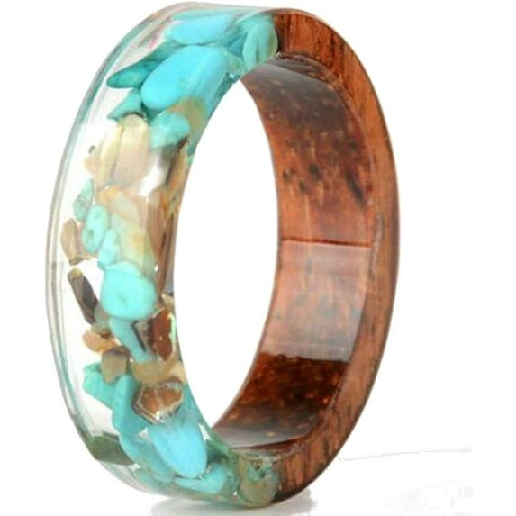 8mm Transparent Acrylic Resin Wood Ocean Style Wedding Band Anniversary Ring