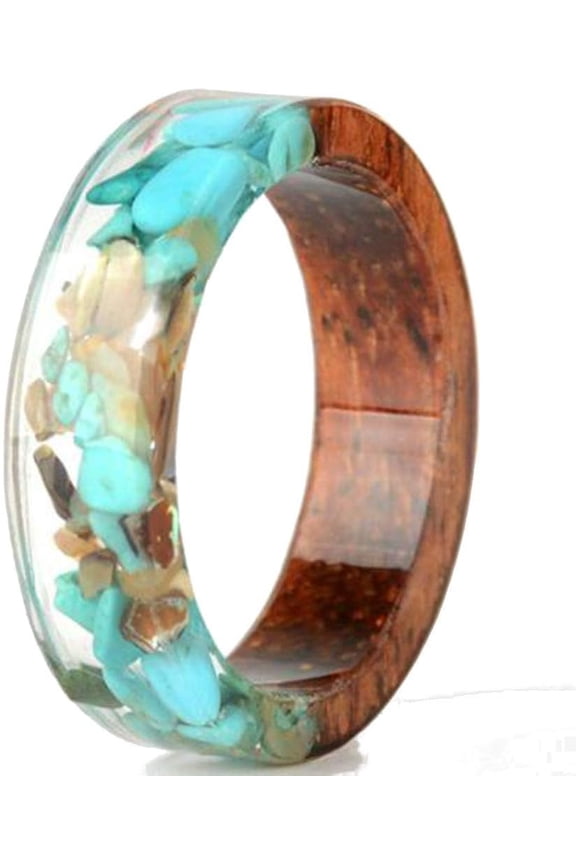 8mm Transparent Acrylic Resin Wood Ocean Style Wedding Band Anniversary Ring