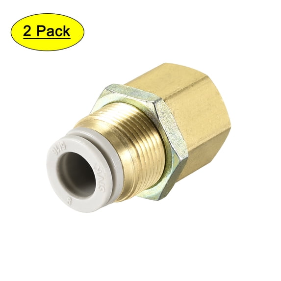 8mm Tube to 1/4PT Female Thread, Bulkhead Push to Connect Fitting Copper 2Pcs
